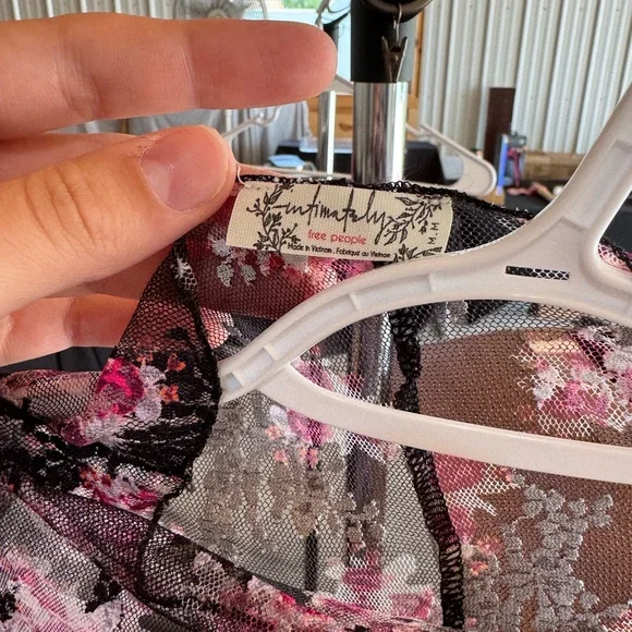 Free People Black and Pink Floral Mesh Top - Picture 3 of 3